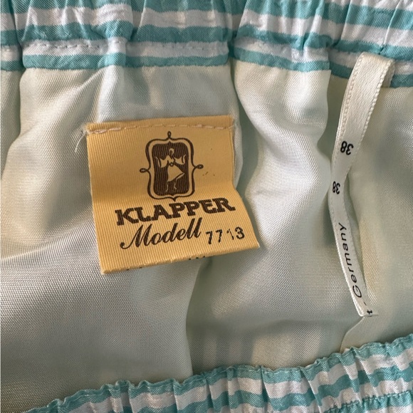 Vintage Teal White Stripe Skirt Elastic Waist Full Lined Midi Cottagecore - Picture 4 of 9